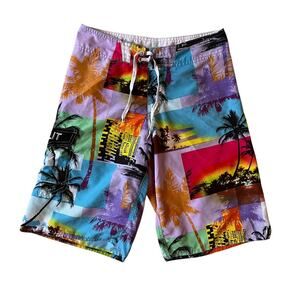 Men's B. Split Tropical Hawaii Palm Trees Colorful Board Shorts Swim Trunks | S